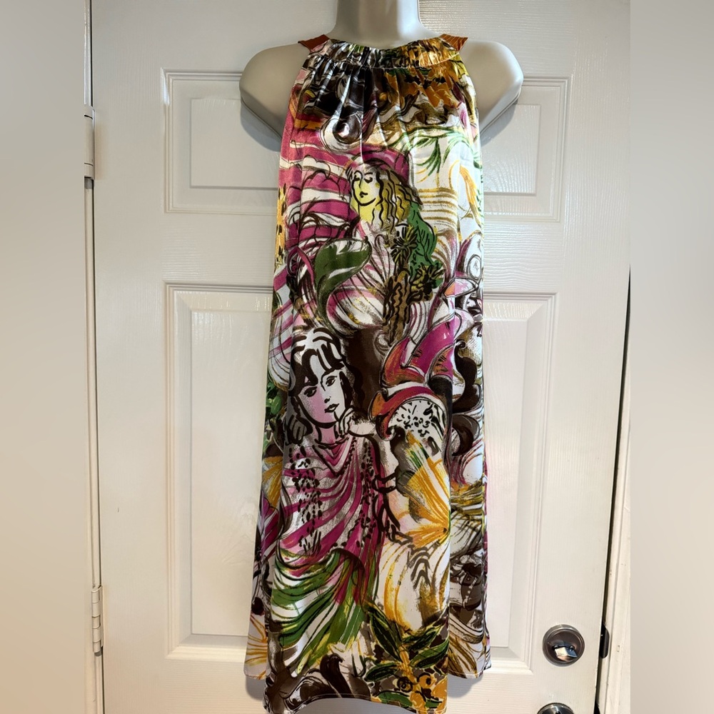 Taylor Silk Blend Abstract Art Print Halter Shift Dress Size 8